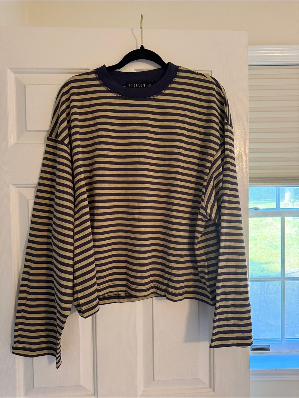 LIONESS Striped Long-Sleeve Shirt in Olive & Black